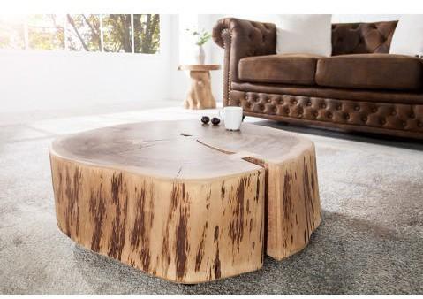 Table basse design bois massif acacia sur roulettes Table basse design bois massif