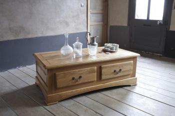 Table basse 2 tiroirs chêne massif Antique Table basse 2 tiroirs chêne