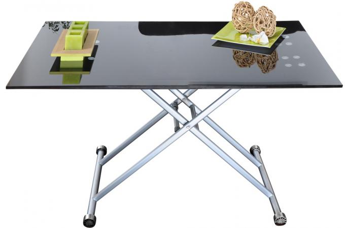 Table basse relevable rectangulaire Noire avec pla