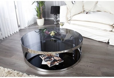 Table basse ronde en verre trempé et acier inoxyda
