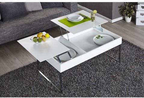 Table basse design avec plateau relevable blanc Or