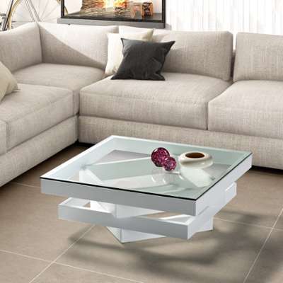 Table basse carrée Blanc brillant - KART - L 90 x