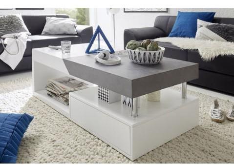 Table basse design blanc laqué et réplique béton Spring Table basse design blanc laqué