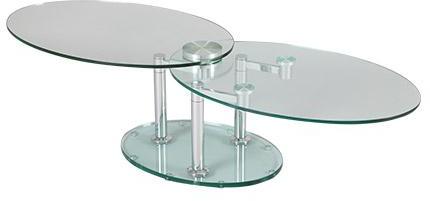 Table basse 2 plateaux ovales en verre trempé transparent Table basse 2 plateaux ovales