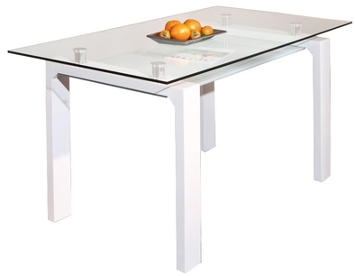 Table de repas blanche laqué, métal chromé et verr