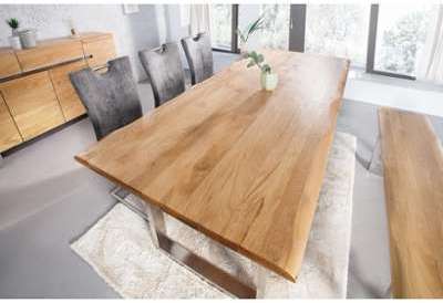 Table à manger en bois massif chêne acier inox Gen