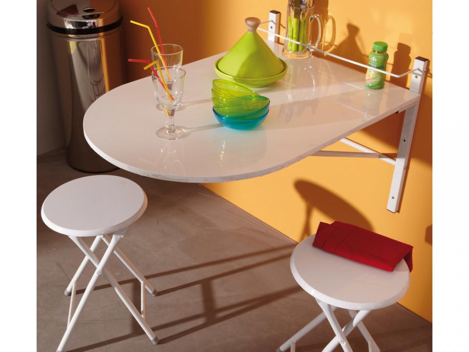 Table de cuisine pliable + 2 tabourets bois/PVC bl