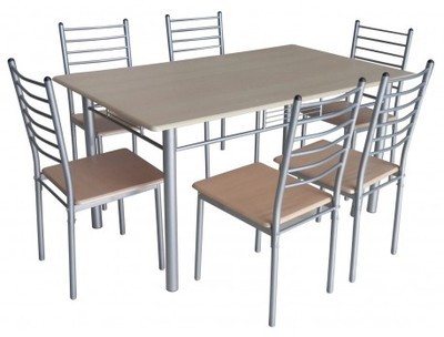 Ensemble table 140 cm & 4 chaises bois & métal