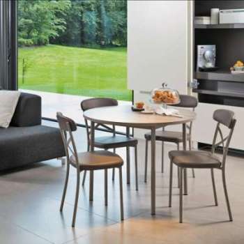 Table de cuisine ronde en stratifié avec rallonge