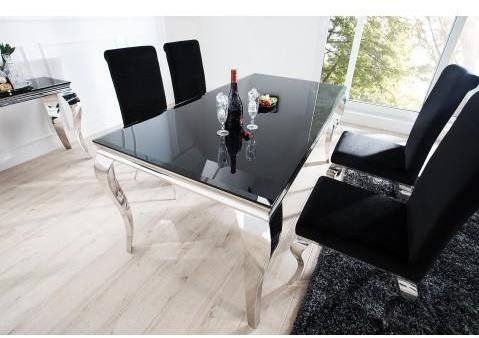 Table à manger baroque en acier inox/verre noir Ar