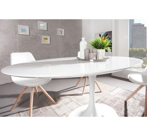 Table Tulipe fibre de verre blanc laqué 160 cm