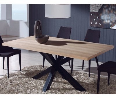 Table à manger industrielle en chêne et métal ARAM