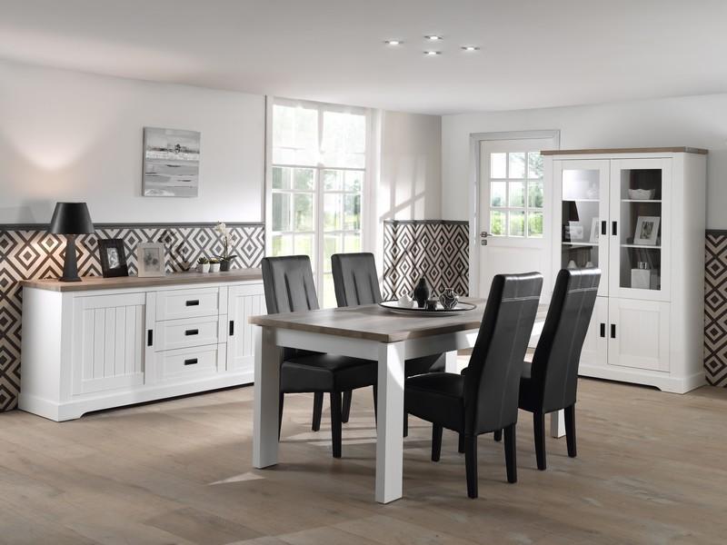 Salle à manger complète blanche avec plateau bois