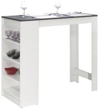 Table de bar avec rangements piètement blanc plateau Table de bar avec rangements