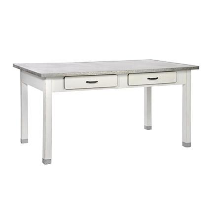 Table à manger 2 tiroirs bois et zinc - blanc