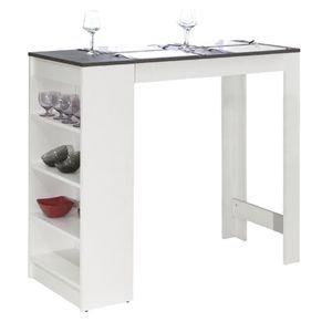 Table de bar DOLAR blanche avec plateau aspect bét
