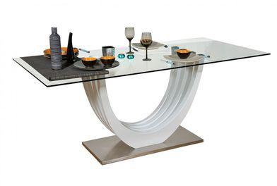 Table à manger coloris blanc avec plateau en verre