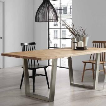 Table de salle à manger en bois et acier inoxydabl