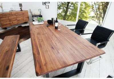 Table à manger en bois massif acier noir Genesis II Table à manger en bois massif