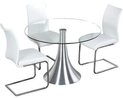 Table ronde en verre et métal chromé design.