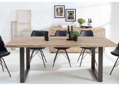 Table à manger industrielle en métal bois acacia chaulé Table à manger industrielle