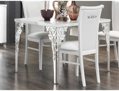 Table repas ANTONIA carré 100 cm baroque blanc laqué Table repas ANTONIA carré