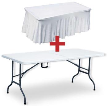 Table pliante 180 cm et nappe blanche - Mobeventpr