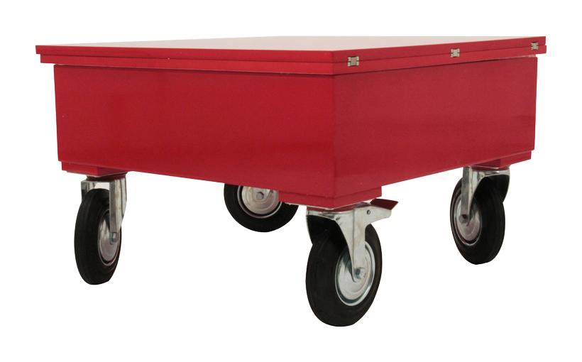 Table Basse Carrée Relevable Rouge Laqué sur Roues