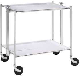 Table Roulante Pliable 2 tages Chrome et Plateaux Blancs Table Roulante Pliable 2 tages