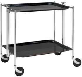 Table Roulante Pliable 2 tages Chrome et Plateaux Noirs Table Roulante Pliable 2 tages