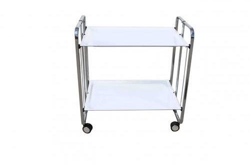 Table roulante pliante chromé 2 plateaux Blanc
