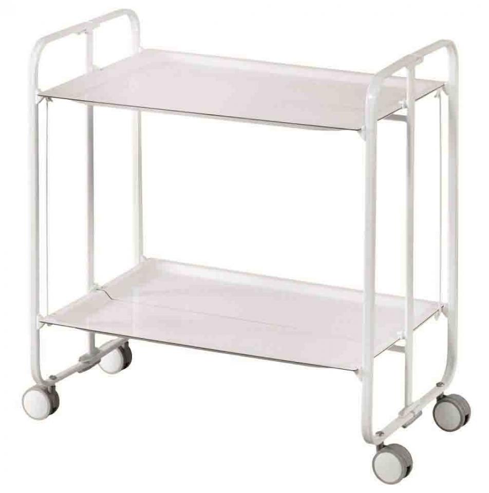 Table roulante pliante blanche 2 plateaux Blanc