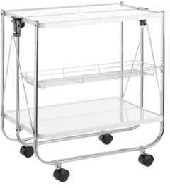 Table Roulante Pliable en Métal Blanc Table Roulante Pliable en