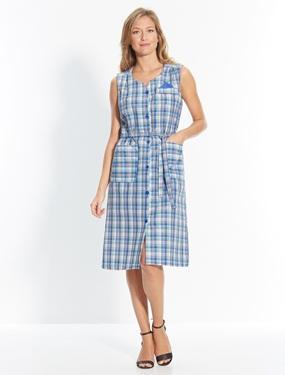 CHARMANCE Robe tablier sans manches, madras madras