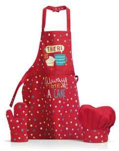 Fagot enfant tablier + toque + gant 100% coton poi