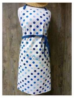 Tablier à pois bleu avec broderie poisson