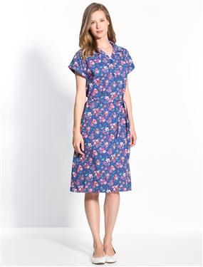 CHARMANCE Tablier en coton imprime bleu