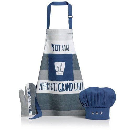 Lot Tablier + Toque + Gant Coton Indigo Enfant Pet