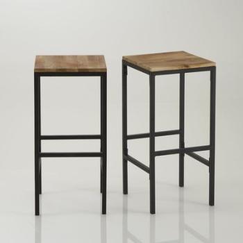 Tabouret de bar haut, forme carrée, Hiba (lot de 2