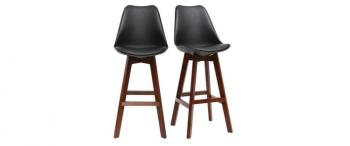 Lot de deux tabourets de bar vintage noir et noyer