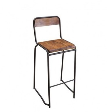 Tabouret de Bar en Métal et Bois dAcacia avec Dos