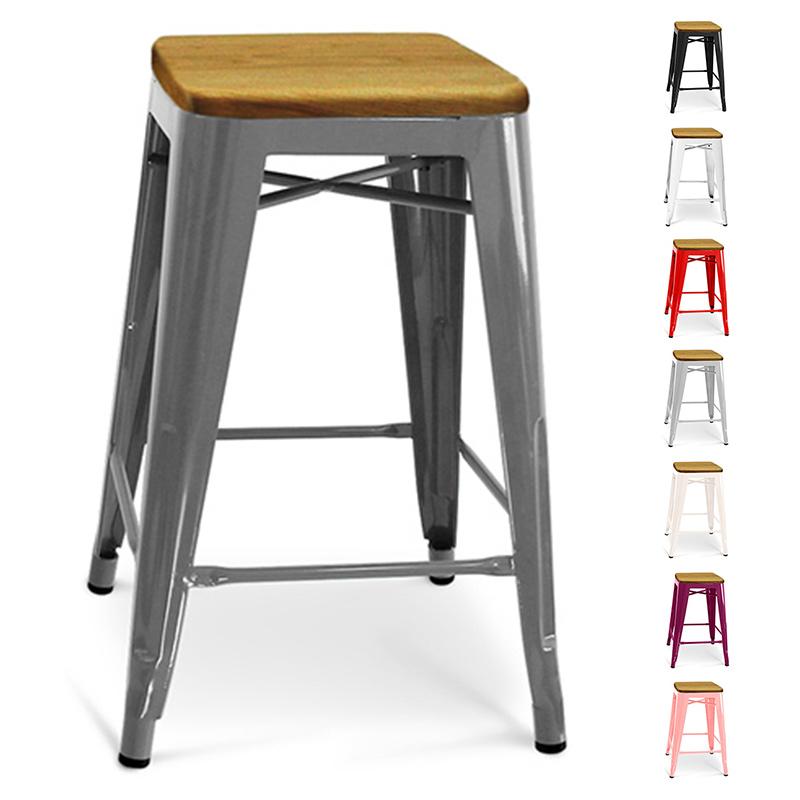 Tabouret Tolix 60cm assise en bois Xavier Pauchard