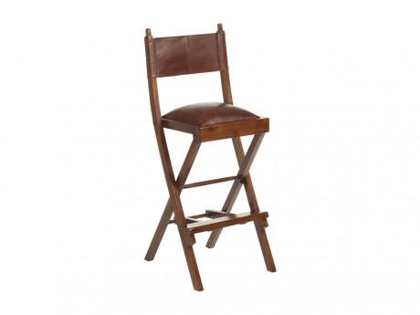 Tabouret de bar pliant TARAKAN - Teck massif & cui