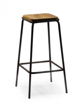 Tabouret de Bar Carré en Métal et Bois