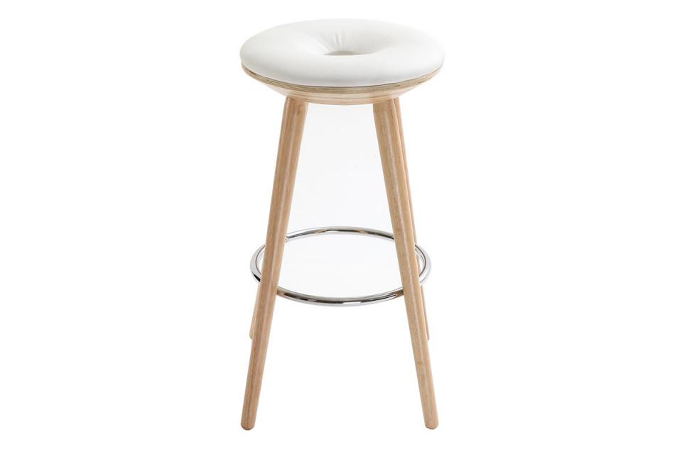 Tabouret de bar scandinave 65cm PU blanc pieds boi