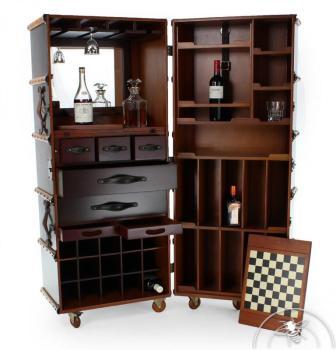 Vaisselier bar mobile, malle de cabine noire - Nel