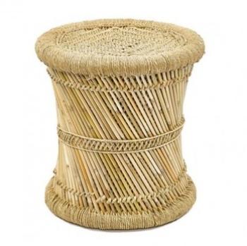 Tabouret Rond en Bambou et Corde Naturelle