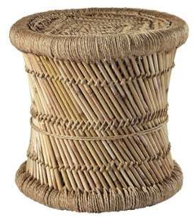 Tabouret tressé en fibres naturelles et bambou MOG
