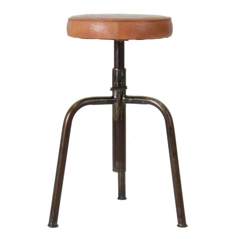 Tabouret de bar en métal avec assis en cuir Camel