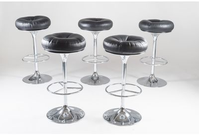 Tabourets de Bar en Chrome et Cuir de Johanson Des